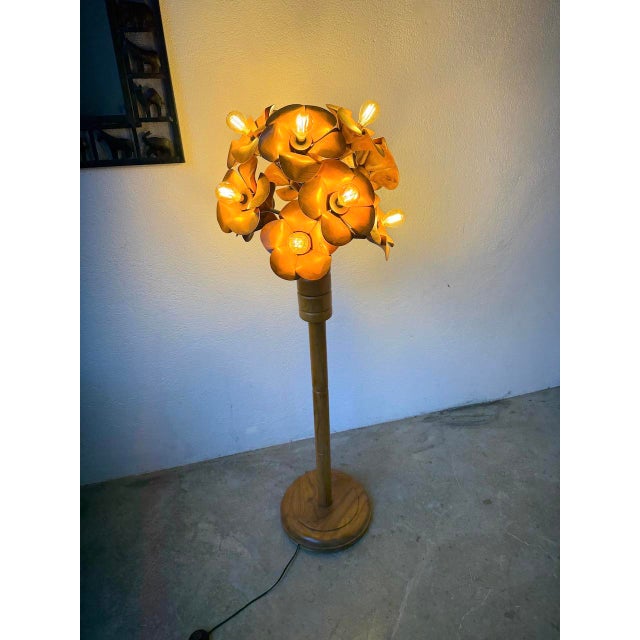 Elm Floor Lamp with Flower Motifs, 1970s For Sale - Image 10 of 18