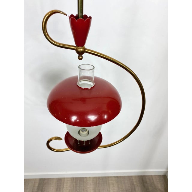 Metal Green & Red Metal & Brass Pendant Light, Italy, 1950s, Set of 2 For Sale - Image 7 of 10