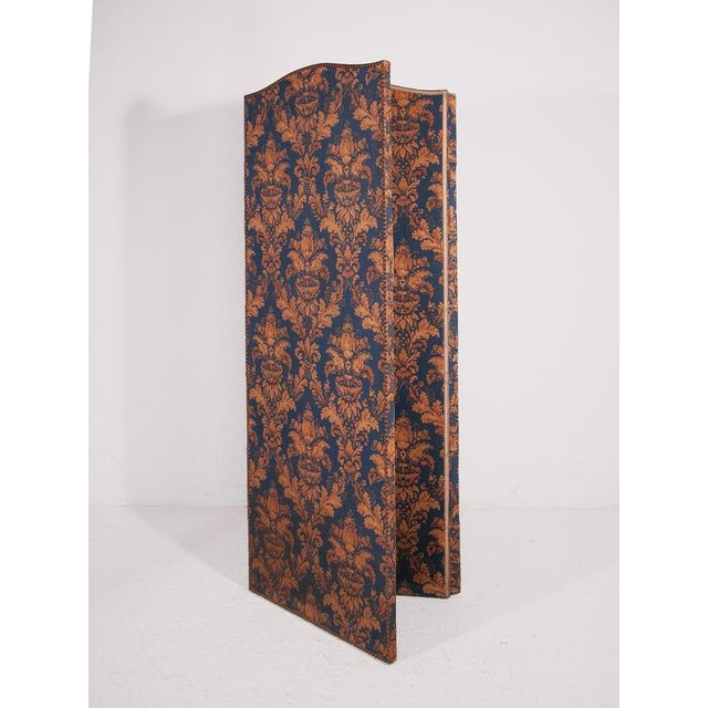 Early 20th Century Antique Room Divider Paravent Folding Screen with Blue and Gold Fabric, 1900 For Sale - Image 5 of 11