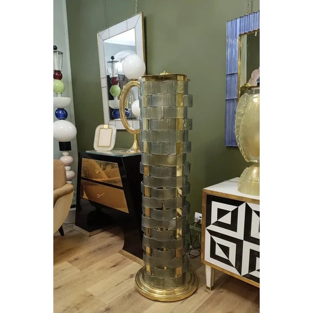 Metal Mid-Century Italian Floor Lamp in Murano Art Glass, 1950 For Sale - Image 7 of 10