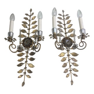 Vintage Gilded Wall Lights by Banci Firenze, 1960s, Set of 2 For Sale
