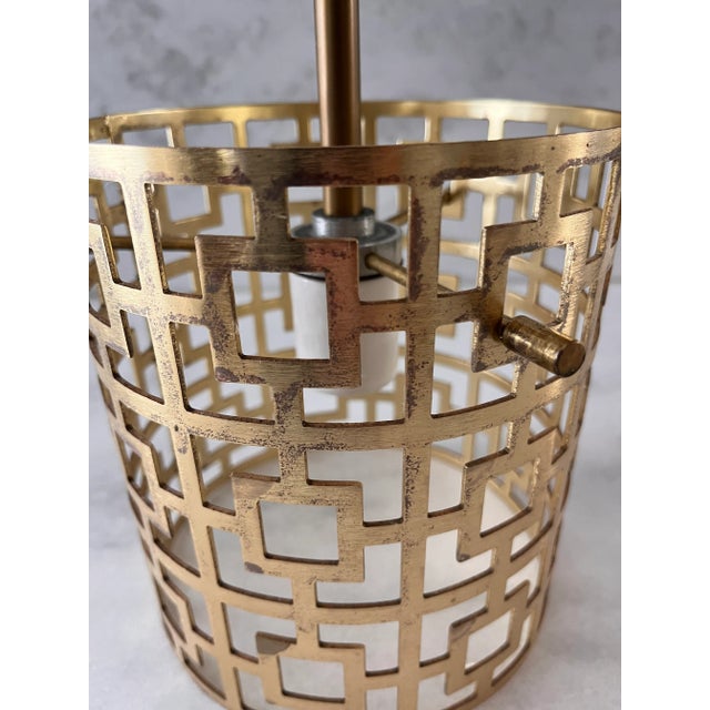 Vintage Mid Century Modern Gold Tone Cylinder Drum Pendant Light For Sale - Image 9 of 12