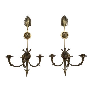 Empire Three Light Candle Wall Sconces - A Pair For Sale