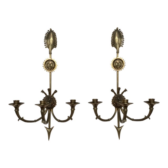 Empire Three Light Candle Wall Sconces - A Pair For Sale
