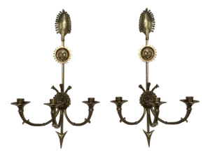 Empire Three Light Candle Wall Sconces - A Pair