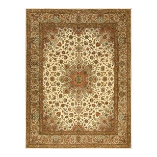 1940s Ivory Medallion Antique Persian Tabriz Rug 8'0"x 10'6 Handknotted Wool Carpet For Sale