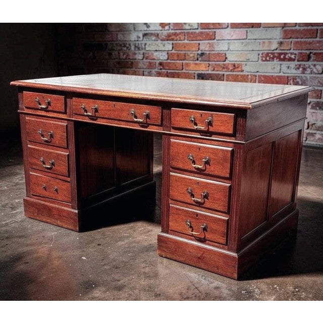 Edwardian Oak Twin Pedestal Desk For Sale - Image 11 of 11