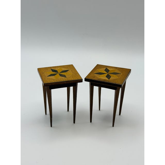 Vintage Shackman 1:12 Miniature Side Tables Pair With Hand-Blown Glass Bird Figurines, Made in Japan For Sale - Image 4 of 6