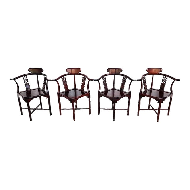 Chinese Rosewood Corner Dining Chairs Vintage - Set of 4 For Sale
