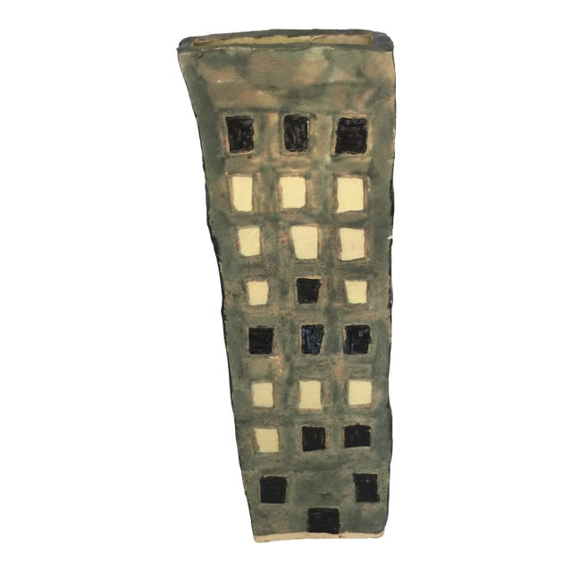 Vintage Hand Cast Clay Sculpture - "The Tower" Vase For Sale