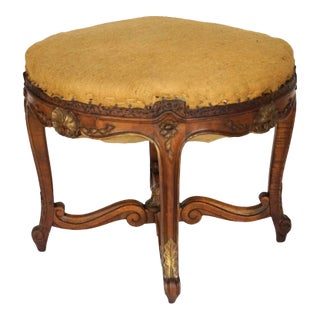 19th Century Louis XV Deconstructed Tabouret Stool – Carved Wood With Gold Details & Hessian Seat For Sale