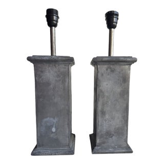 Mid 20th Century Pair of Imposing Vintage French Zinc Column Lamps For Sale