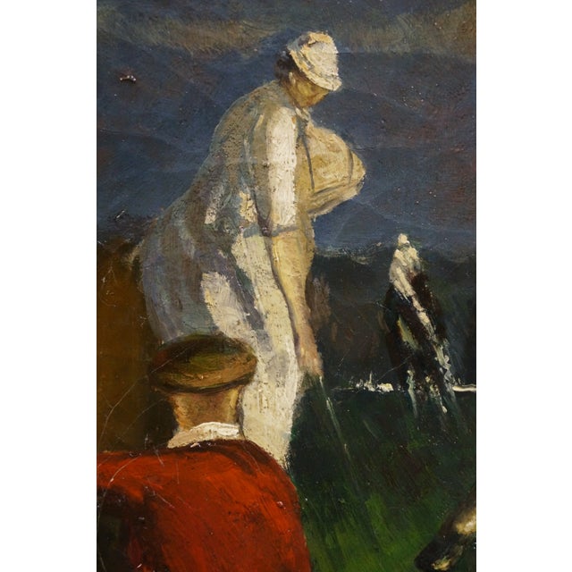 Late 20th Century Trevor James Polo Crowds Equestrian Oil Painting After George Wesley Bellows 37" For Sale - Image 9 of 14