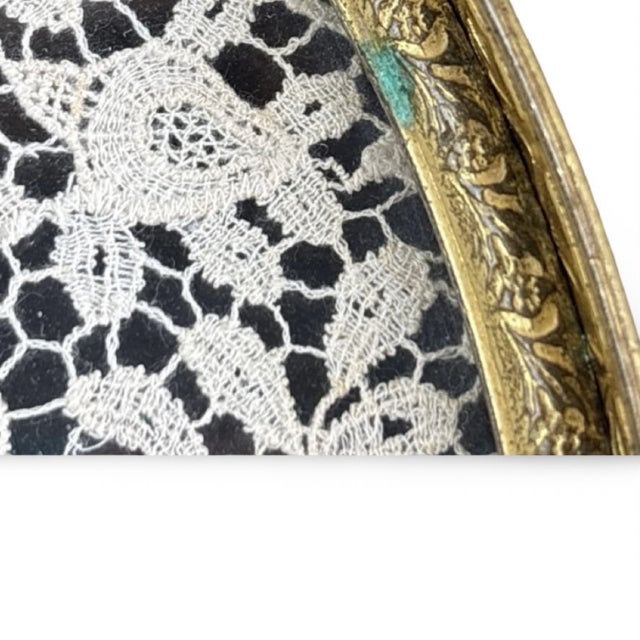 Antique Apollo Silver Co. Gilt Brass Vanity Tray With Lace Under Glass For Sale In Philadelphia - Image 6 of 13