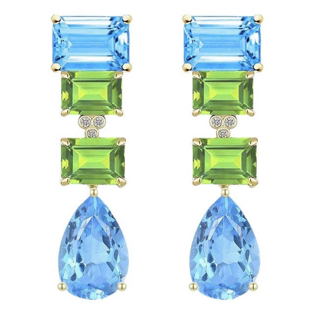 GemFusion 17.03ctw Topaz Peridot Diamond Convertible Drop Earrings in 14k Yellow Gold-Set of 2 For Sale