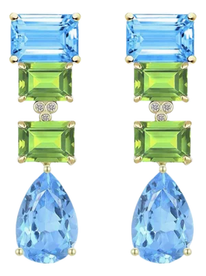 GemFusion 17.83ctw Topaz Peridot Diamond Convertible Drop Earrings in 14k Yellow Gold-Set of 2
