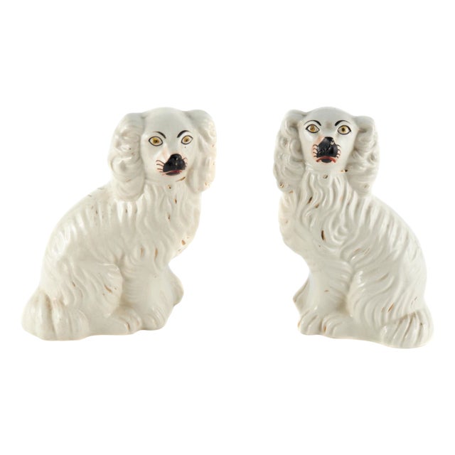 Antique Victorian White Staffordshire Dogs, 1890, Set of 2 For Sale