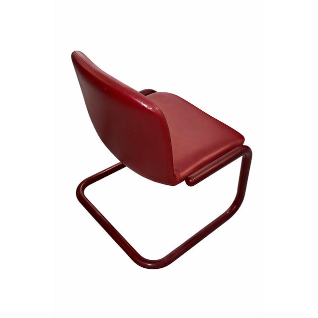 Postmodern Postmodern Kinetics Cantilever Chairs in Oxblood Leather, 1980s, Set of 4 For Sale - Image 3 of 7