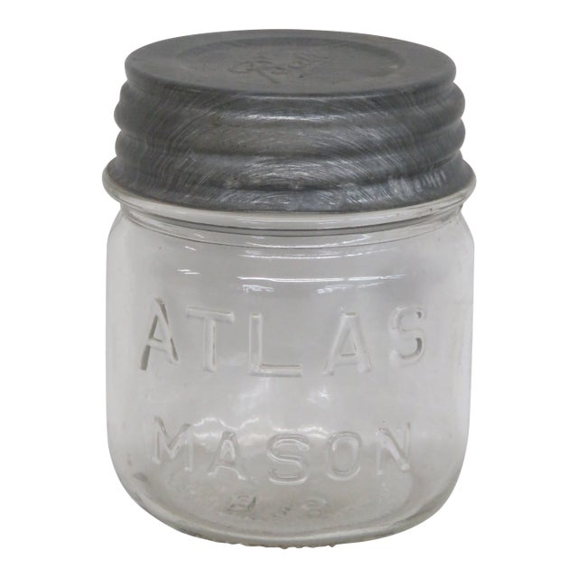 Hazel Atlas Mason Jar Small Clear Glass With Metal Zinc Ball Lid 5083c For Sale