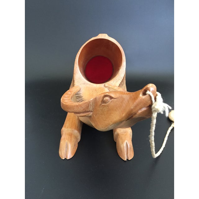 Vintage Handcrafted Wood Water Buffalo Wine Bottle Holder Caddy For Sale - Image 4 of 12