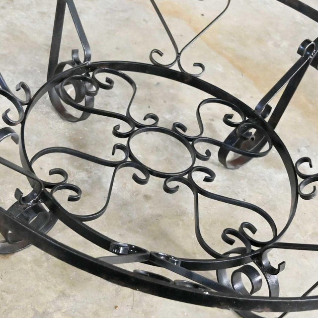 Vintage Rustic Spanish Revival Style Coffee Table Hand Wrought Iron Round With Glass Top For Sale - Image 15 of 17