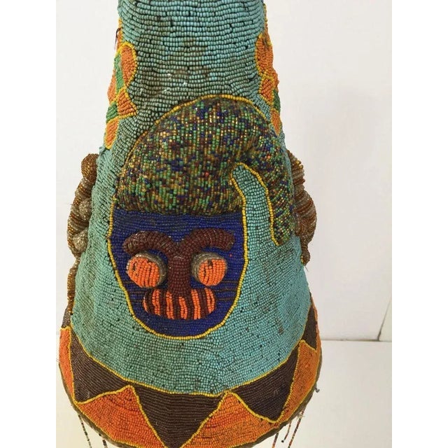Yoruba Beaded Headdress Crown, Antique Art on Lucite Stand For Sale - Image 12 of 12