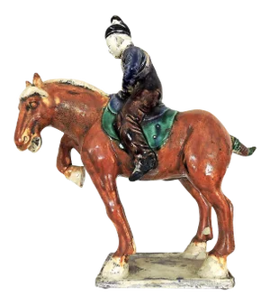 Early 20th Century Chinese T'ang Dynasty Glazed Ceramic Sancai Horse and Rider