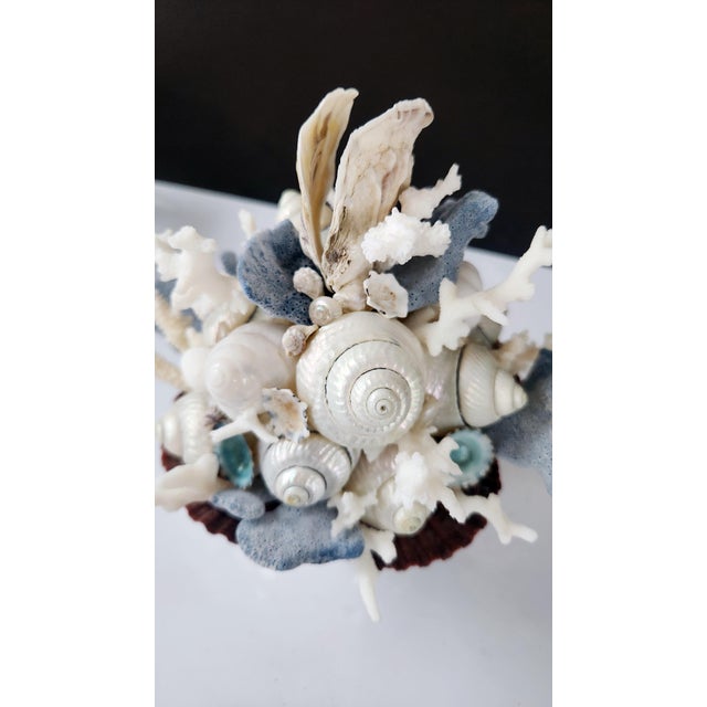 Metal Handmade Coastal Seashell Sculpture – Seashell & Blue Ridge Coral Arrangement For Sale - Image 7 of 15