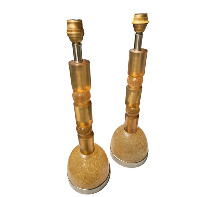 Plastic Vintage Crushed Ice Resin Lamps by Marie-Claude De Fouquières, 1970s, Set of 2 For Sale - Image 7 of 10