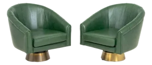 Borgade Green Leather Swivel Tub Chairs, Pair