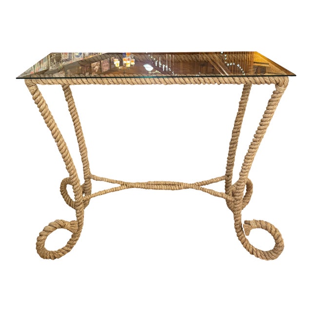 MCM Nautical Style Rope Table W/Glass Top For Sale