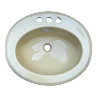 Vintage Butter Yellow Porcelain Drop in Bathroom Sink For Sale