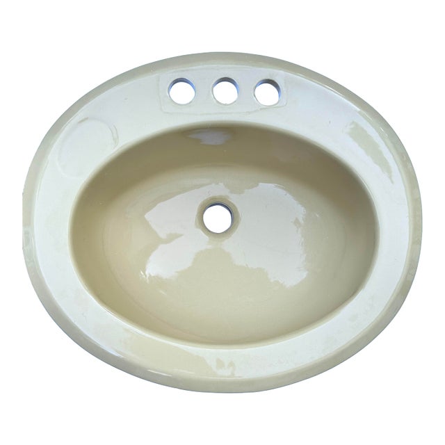 Vintage Butter Yellow Porcelain Drop in Bathroom Sink For Sale