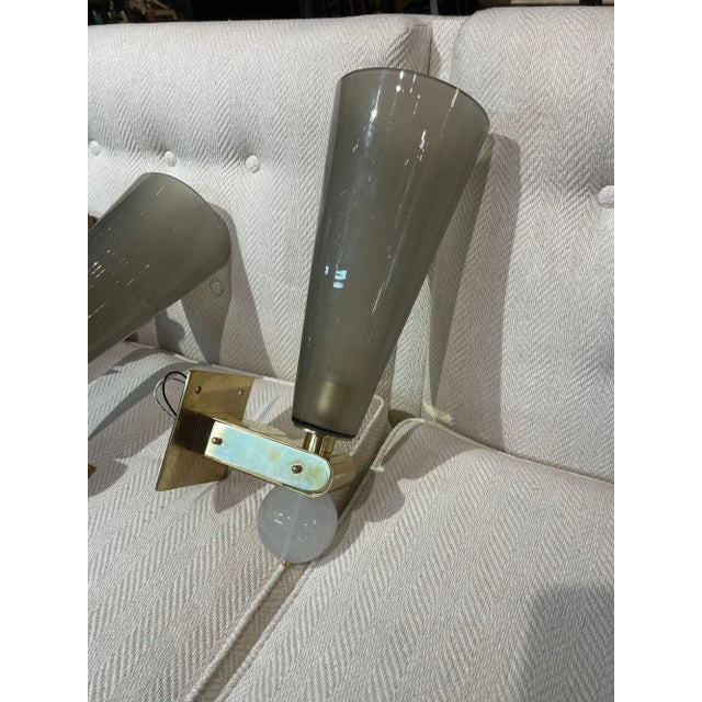 Modern Pair of Modern Murano Glass and Brass Cone Form Sconces For Sale - Image 3 of 9