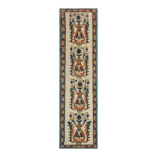 Boho Chic Ziegler Ivory/Rust Wool Runner Rug- 2'8'' X 10'4'' For Sale
