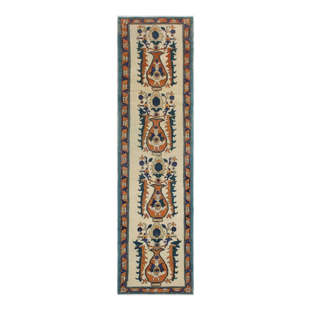 Boho Chic Ziegler Ivory/Rust Wool Runner Rug- 2'8'' X 10'4'' For Sale