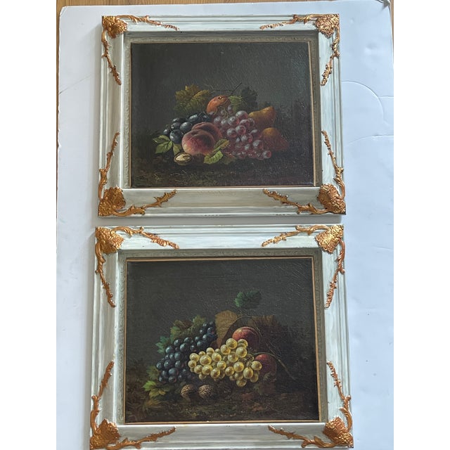 Gorgeous pair of antique cca 1820 oil on canvas still lives with fruit Bogdany style., framed.