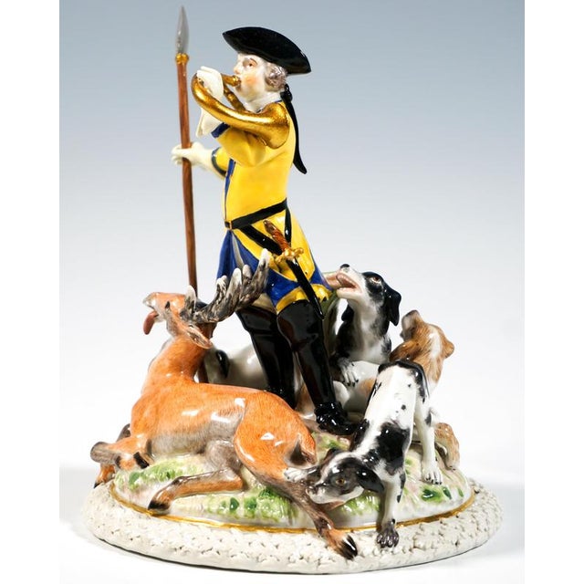 Rococo Hunter with Stag and Pack of Dogs by J.F. Eberlein for Meissen Group, 1860 For Sale - Image 3 of 7