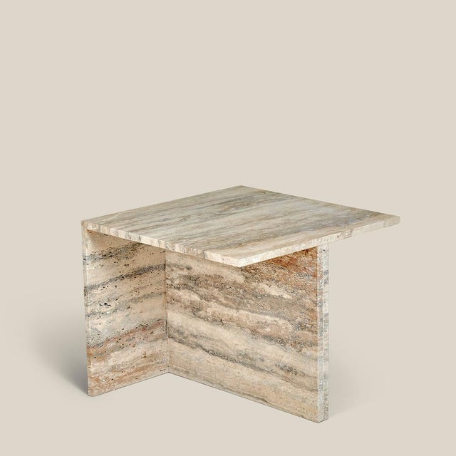 Contemporary Elba Side Table in Silver Travertine by Marmo Lusso For Sale - Image 3 of 6