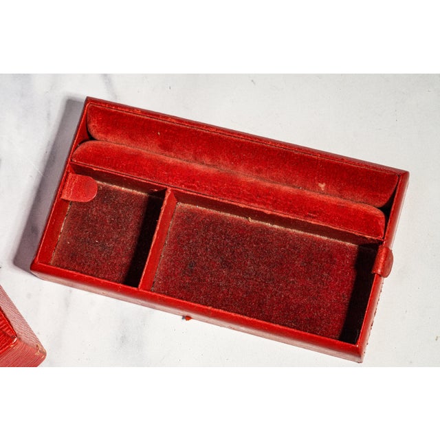 Nice Antique Mark Cross Red Leather Jewelry Box Luxury Case With Lock & Key Home Decor For Sale - Image 10 of 18