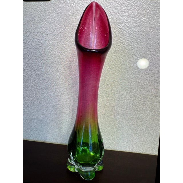 Murano Vintage Hand Blown Glass Red and Green Vase For Sale In Boise - Image 6 of 6