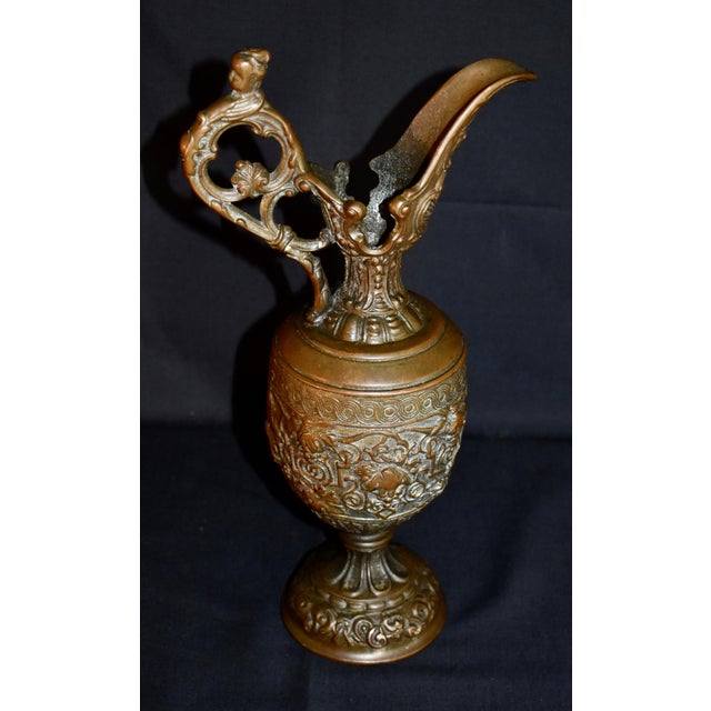 Antique Victorian Cast Metal Ewer Pitcher 12.5” Ornate Bacchus Grape Vines Urn For Sale - Image 14 of 15