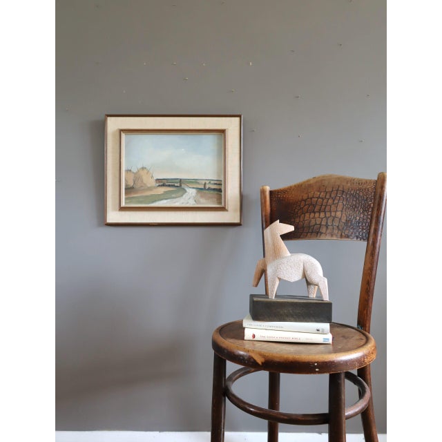 Mid-Century Modern Mid-Century Modern 'Haystacks by the Gate' Vintage Original Landscape Oil Painting, Framed For Sale - Image 3 of 11