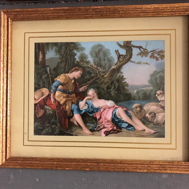 2 original charming prints on paper 5 x 7 overall size with vintage original custom frames is 9 x 11