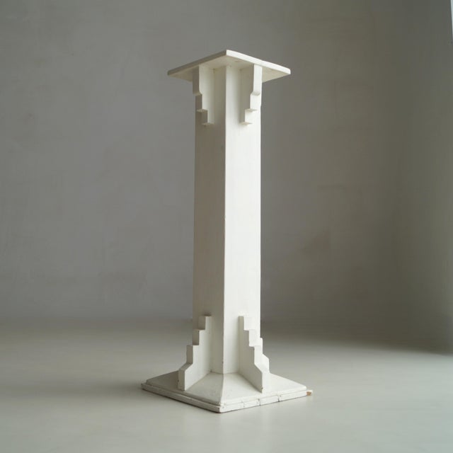 Tall Amsterdam School Pedestal in White Paint, 1920s For Sale - Image 16 of 16