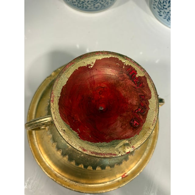 Vintage Italian Gold Leaf Footed Urn Bowl With Blue Interior Signed & Numbered For Sale - Image 9 of 14