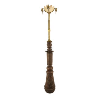 Large Foyer Floor Lamp in Wood and Bronze, Budapest, 1900s For Sale