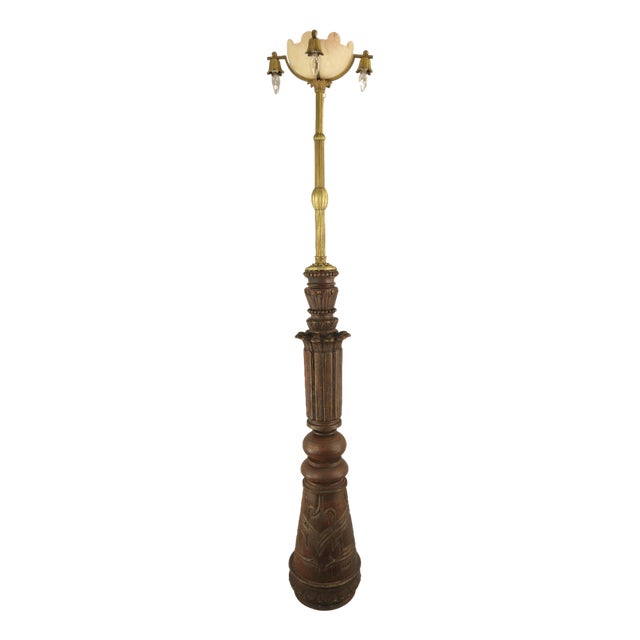 Large Foyer Floor Lamp in Wood and Bronze, Budapest, 1900s For Sale