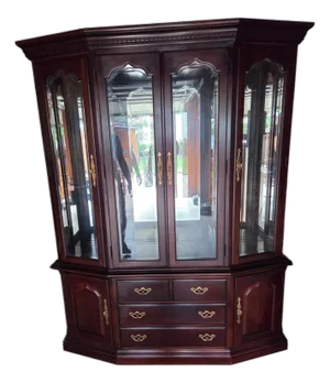 1990s Thomasville Collectors Cherry China Cabinet Breakfront Hutch Curio Chippendale