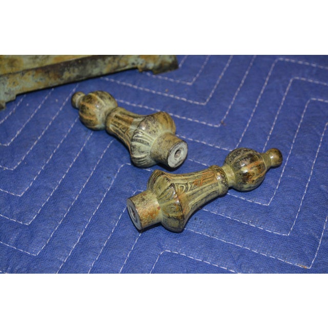 Vintage Interlude Home Pair Rustic Green Metal / Iron Tall Buffet Table Lamps W/ Pleated Shades For Sale - Image 13 of 18